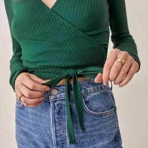 Pine Green Ribbed Wrap Crop Top